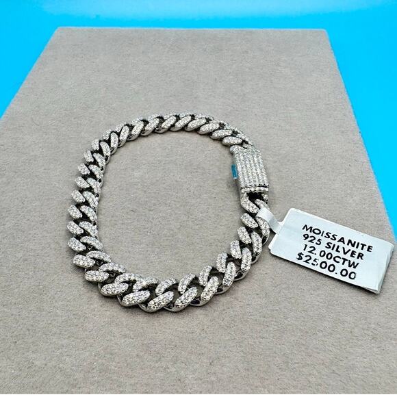 Unbranded Other - NWT 12ct Moissanite Iced-Out Cuban Bracelet in 925 Sterling